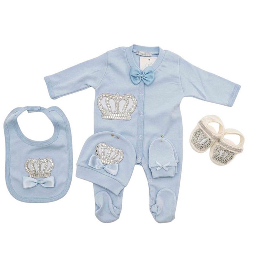 Blue Crown Motif 4-Piece Layette Set