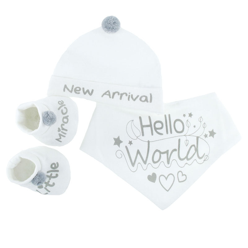New Arrival 3-Piece Baby Gift Set – White & Grey