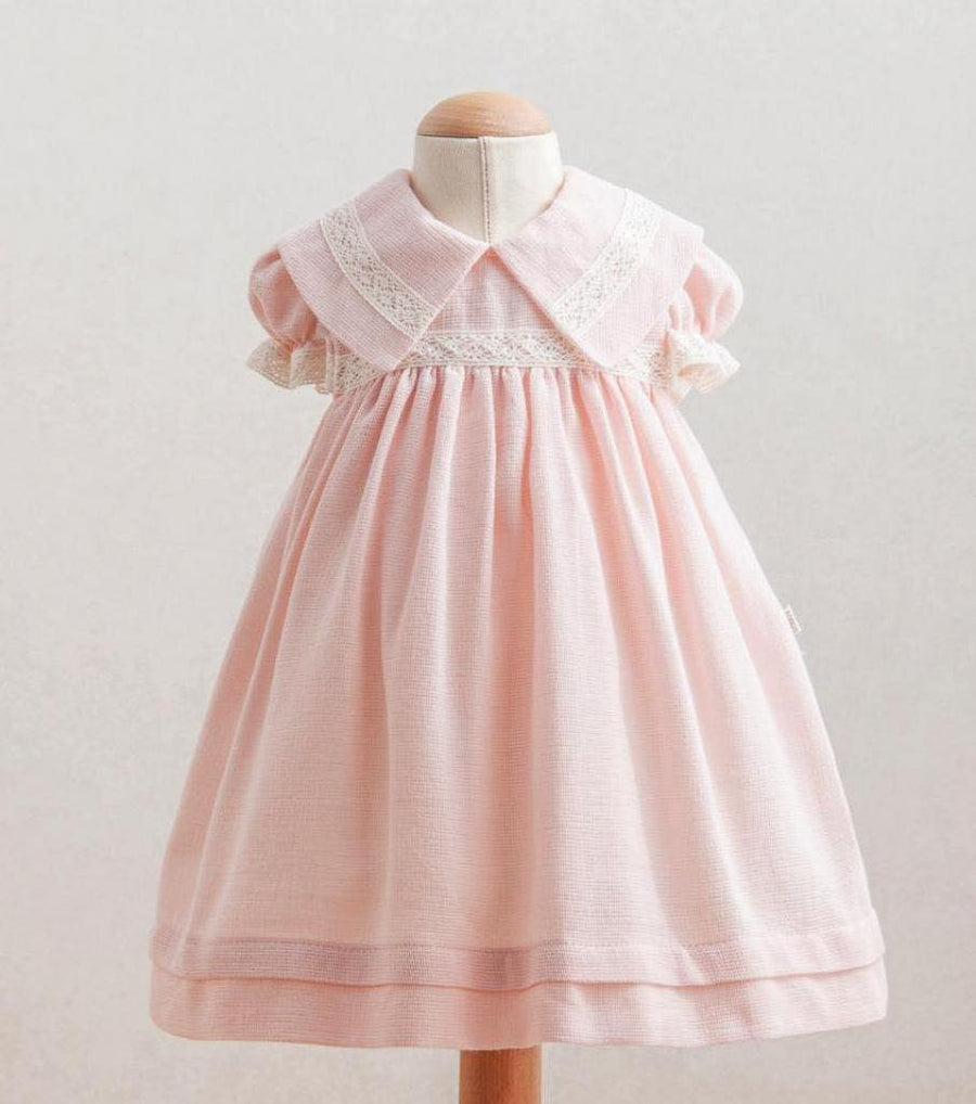 Pink Woven Dress with Lace
