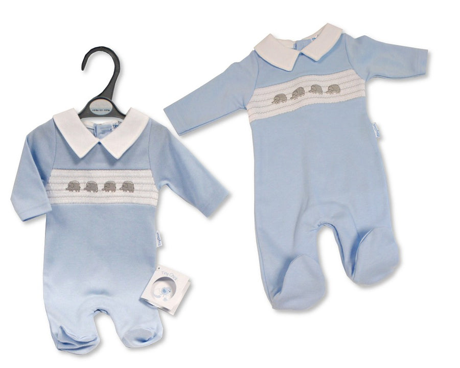 Premature Elephant Smocked Sleepsuit – Blue
