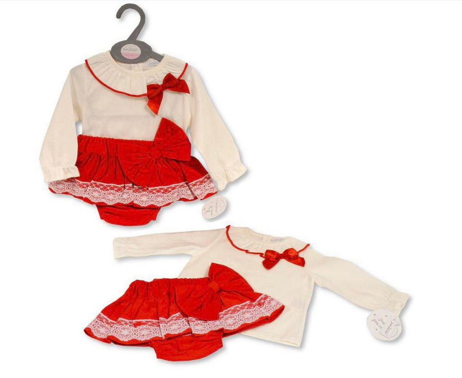 Spanish Bow Pleated Skirt Romper & Shirt – 2-Piece Set