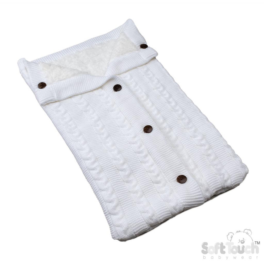 Baby Cable Knit Pram Blanket – White