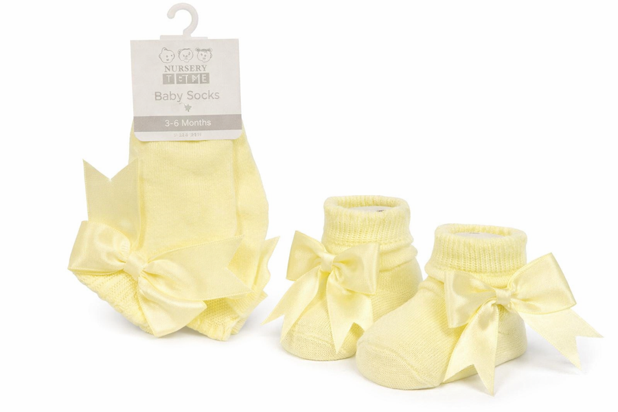 Baby Girls’ Bow Socks – Lemon